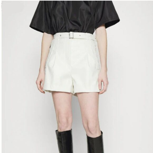 3.1 Phillip Lim Vegan Leather Belted Waist Utility Shorts Size 2 - Picture 3 of 16